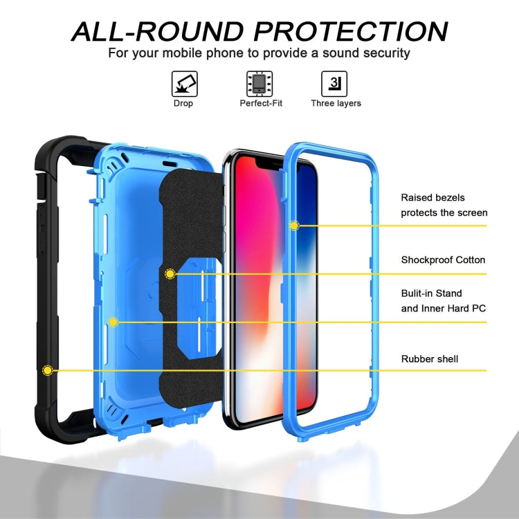 For iPhone X / XS PC + Rubber 3-layers Shockproof Protective Case with Rotating Holder