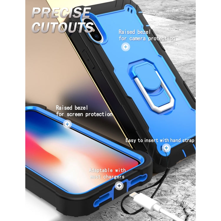 For iPhone X / XS PC + Rubber 3-layers Shockproof Protective Case with Rotating Holder