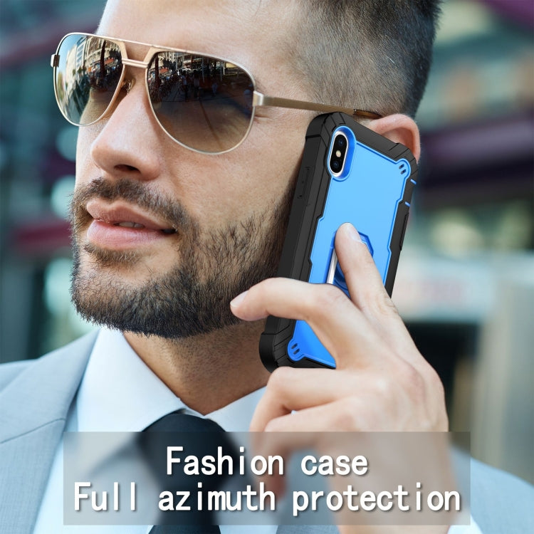 For iPhone X / XS PC + Rubber 3-layers Shockproof Protective Case with Rotating Holder