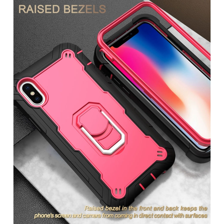 For iPhone X / XS PC + Rubber 3-layers Shockproof Protective Case with Rotating Holder