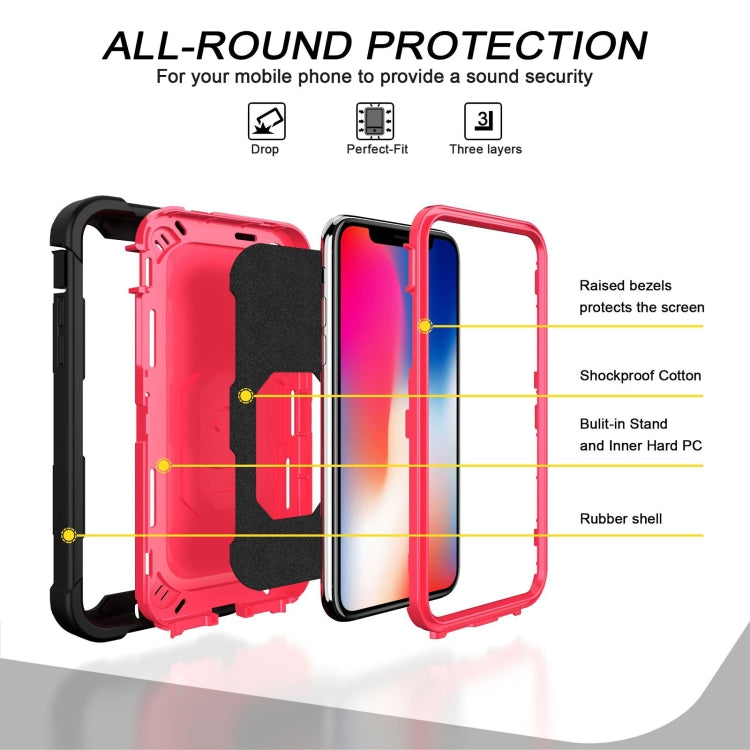For iPhone X / XS PC + Rubber 3-layers Shockproof Protective Case with Rotating Holder