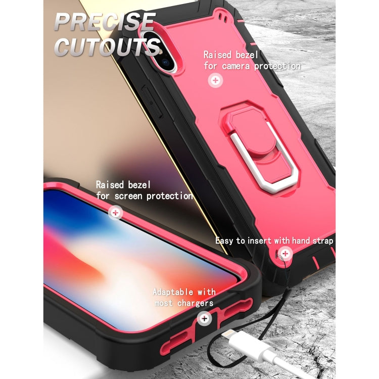 For iPhone X / XS PC + Rubber 3-layers Shockproof Protective Case with Rotating Holder