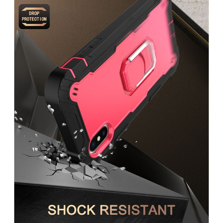 For iPhone X / XS PC + Rubber 3-layers Shockproof Protective Case with Rotating Holder