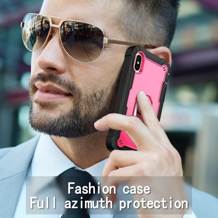 For iPhone X / XS PC + Rubber 3-layers Shockproof Protective Case with Rotating Holder