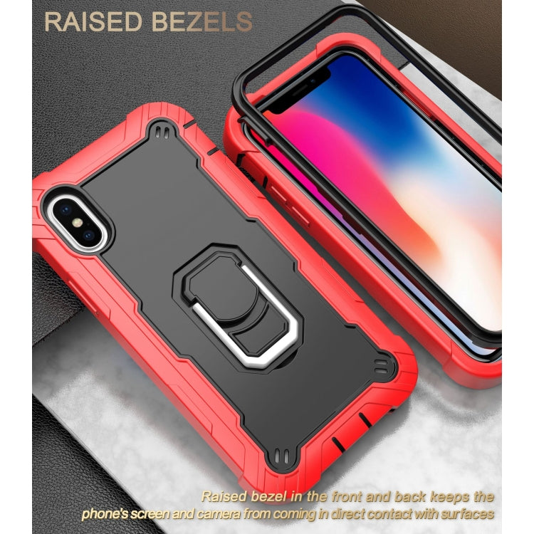 For iPhone X / XS PC + Rubber 3-layers Shockproof Protective Case with Rotating Holder