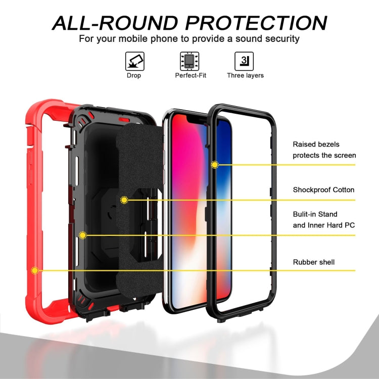 For iPhone X / XS PC + Rubber 3-layers Shockproof Protective Case with Rotating Holder