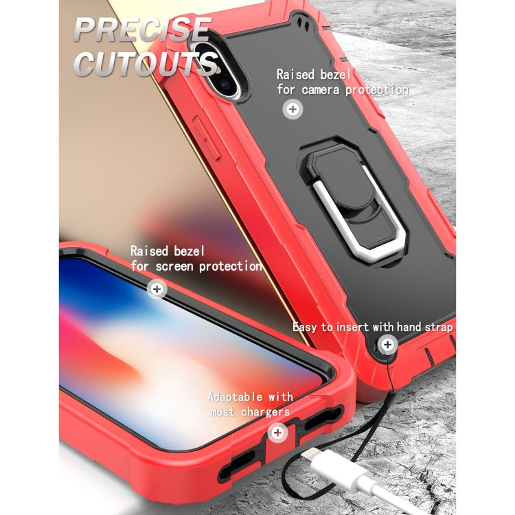 For iPhone X / XS PC + Rubber 3-layers Shockproof Protective Case with Rotating Holder