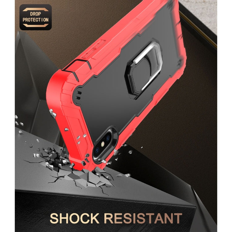 For iPhone X / XS PC + Rubber 3-layers Shockproof Protective Case with Rotating Holder
