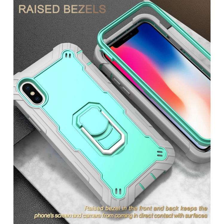 For iPhone X / XS PC + Rubber 3-layers Shockproof Protective Case with Rotating Holder