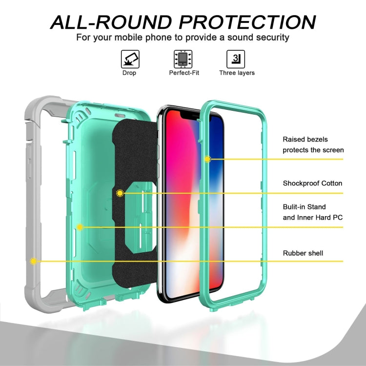 For iPhone X / XS PC + Rubber 3-layers Shockproof Protective Case with Rotating Holder