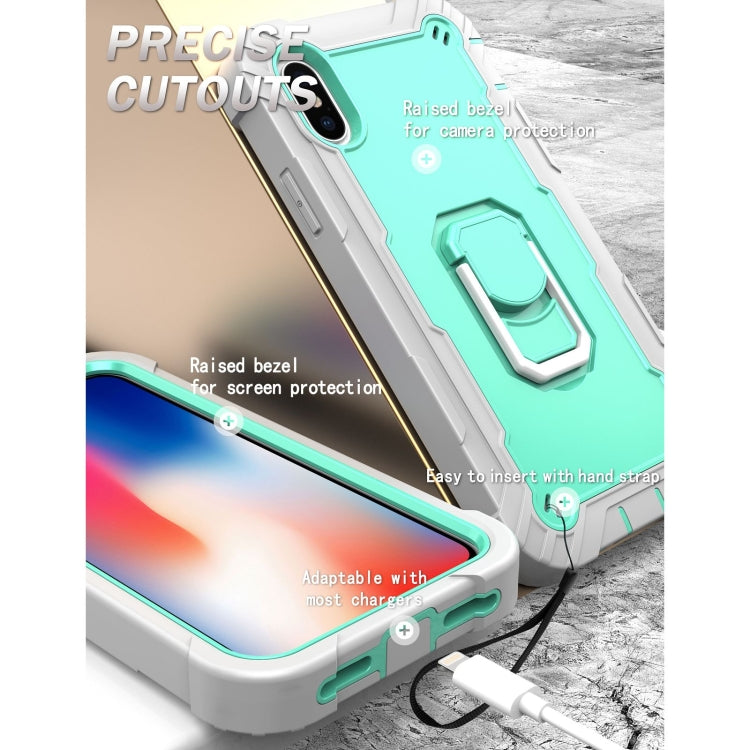 For iPhone X / XS PC + Rubber 3-layers Shockproof Protective Case with Rotating Holder
