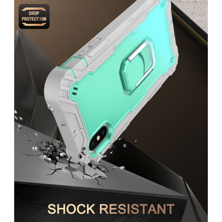 For iPhone X / XS PC + Rubber 3-layers Shockproof Protective Case with Rotating Holder