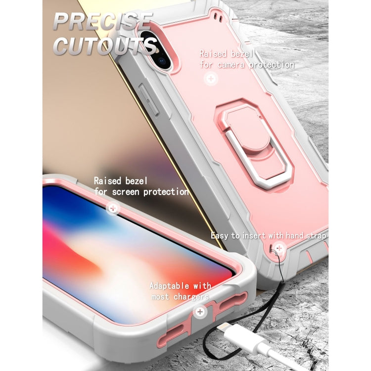 For iPhone X / XS PC + Rubber 3-layers Shockproof Protective Case with Rotating Holder