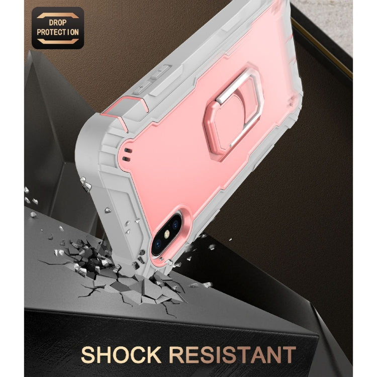For iPhone X / XS PC + Rubber 3-layers Shockproof Protective Case with Rotating Holder