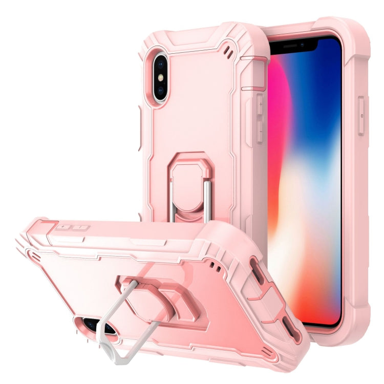 For iPhone X / XS PC + Rubber 3-layers Shockproof Protective Case with Rotating Holder