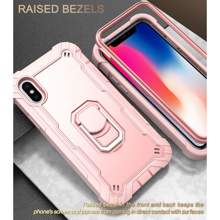 For iPhone X / XS PC + Rubber 3-layers Shockproof Protective Case with Rotating Holder