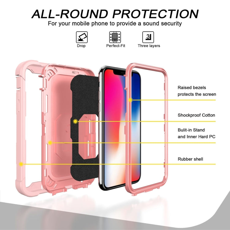 For iPhone X / XS PC + Rubber 3-layers Shockproof Protective Case with Rotating Holder
