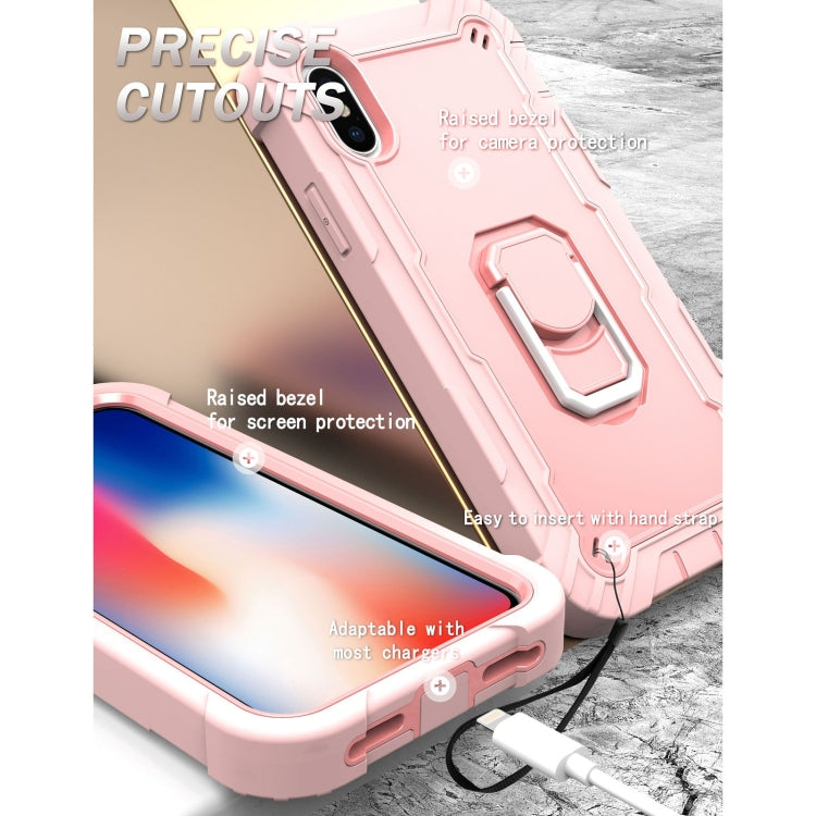 For iPhone X / XS PC + Rubber 3-layers Shockproof Protective Case with Rotating Holder