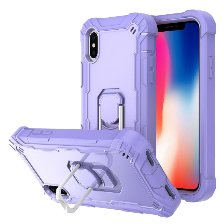 For iPhone X / XS PC + Rubber 3-layers Shockproof Protective Case with Rotating Holder