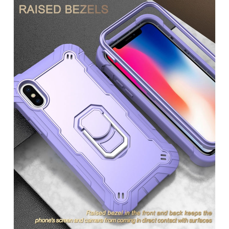 For iPhone X / XS PC + Rubber 3-layers Shockproof Protective Case with Rotating Holder