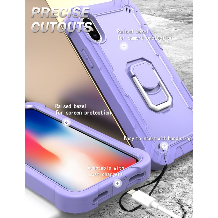 For iPhone X / XS PC + Rubber 3-layers Shockproof Protective Case with Rotating Holder