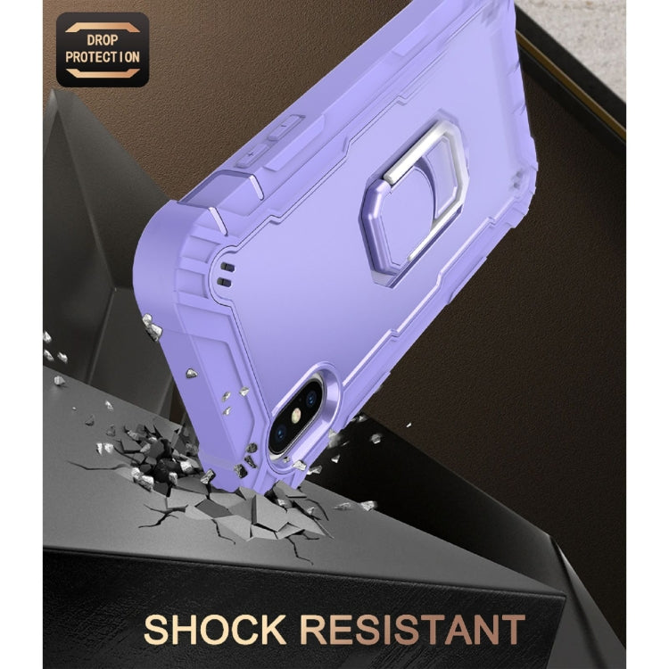 For iPhone X / XS PC + Rubber 3-layers Shockproof Protective Case with Rotating Holder