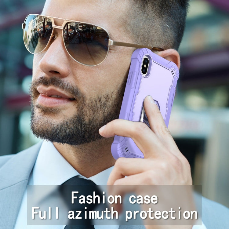 For iPhone X / XS PC + Rubber 3-layers Shockproof Protective Case with Rotating Holder