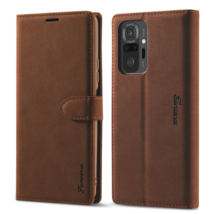 For Xiaomi Redmi Note 10 Pro Forwenw F1 Series Matte Strong Magnetism Horizontal Flip Leather Case with Holder & Card Slots & Wallet & Photo Frame