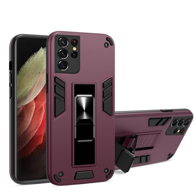 For Samsung Galaxy S21 Ultra 5G 2 in 1 PC + TPU Shockproof Protective Case with Invisible Holder
