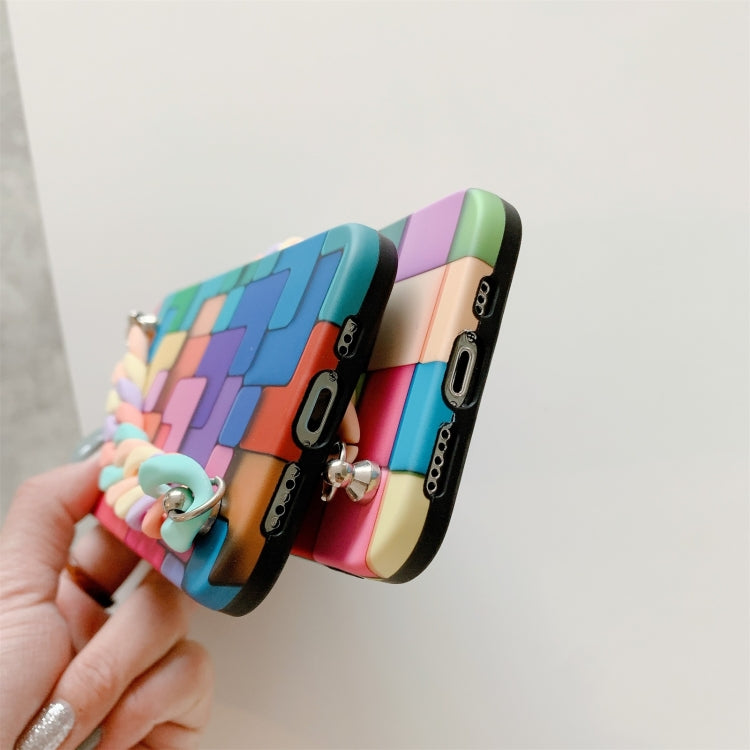 For iPhone 12 3D Square Protective Case with Rainbow Bracelet