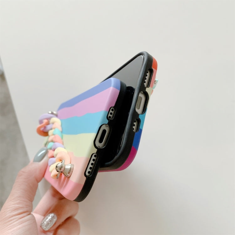 For iPhone 11 Rainbow Shockproof Protective Case with Rainbow Bracelet