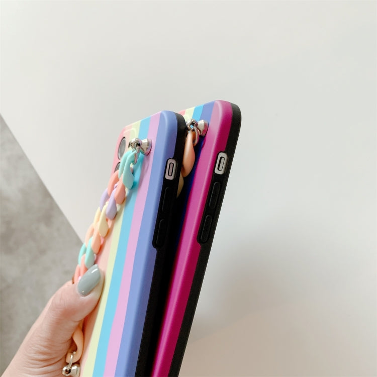 For iPhone 12 Rainbow Shockproof Protective Case with Rainbow Bracelet