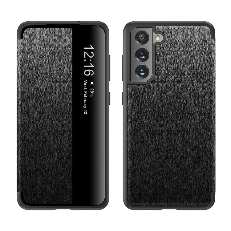 For Samsung Galaxy S21 FE Magnetic Side Window View Shockproof Horizontal Flip Leather Case