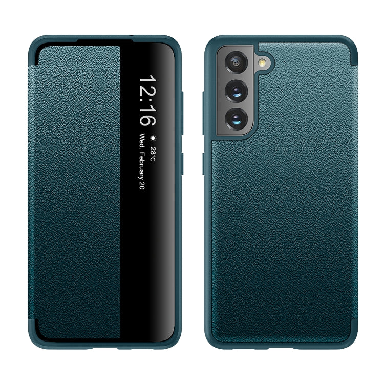 For Samsung Galaxy S21 FE Magnetic Side Window View Shockproof Horizontal Flip Leather Case