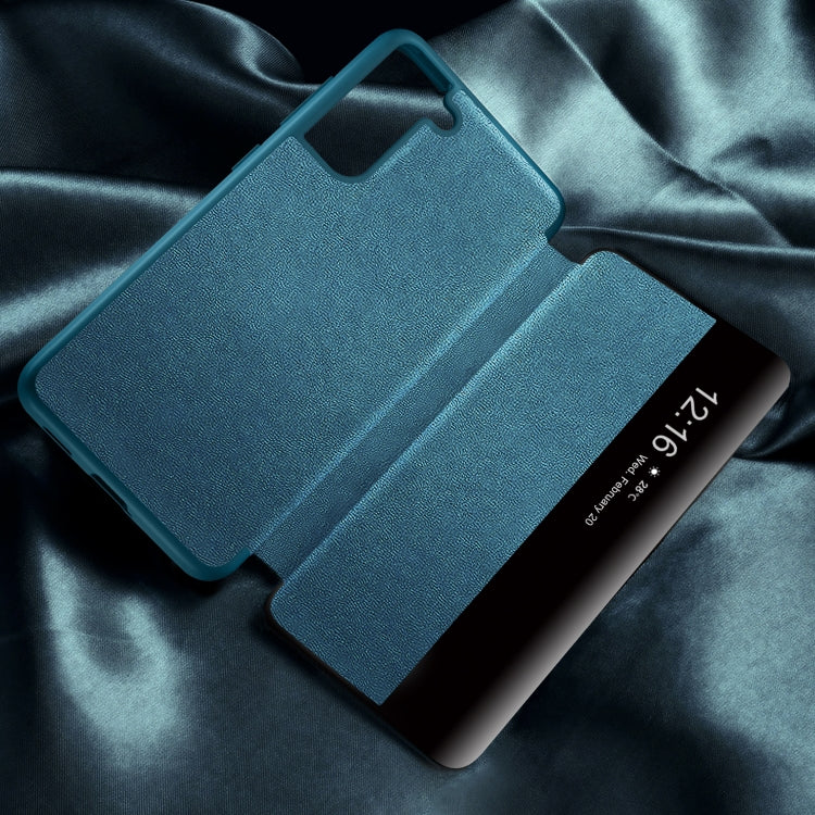 For Samsung Galaxy S21 FE Magnetic Side Window View Shockproof Horizontal Flip Leather Case