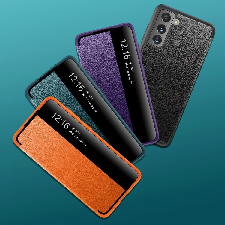 For Samsung Galaxy S21 FE Magnetic Side Window View Shockproof Horizontal Flip Leather Case