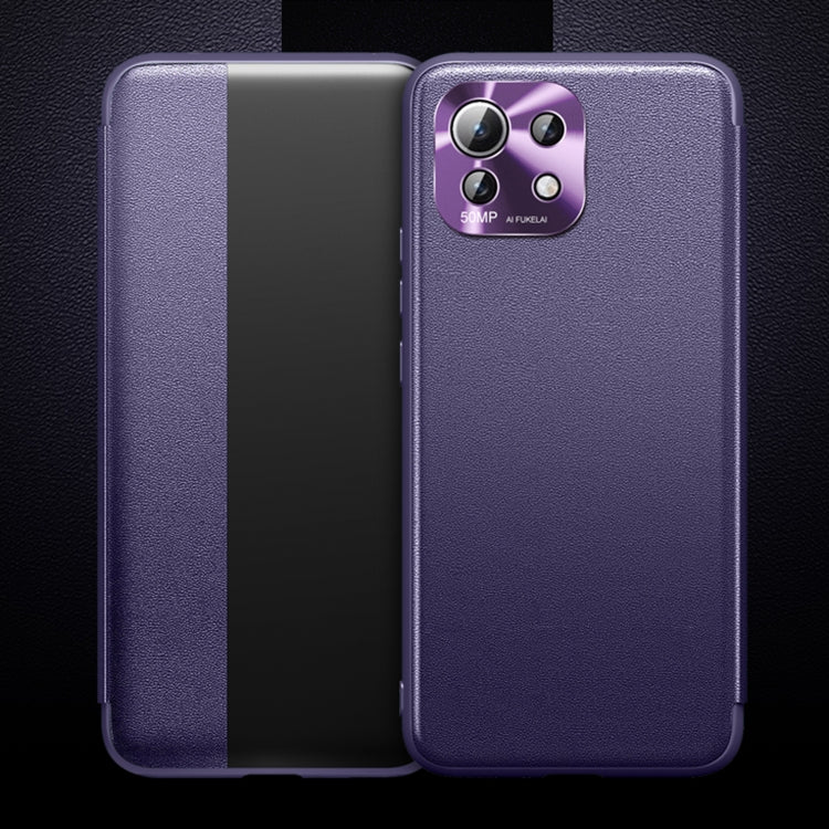 For Xiaomi Mi 11 Lite Magnetic Side Window View Shockproof Horizontal Flip Leather Case