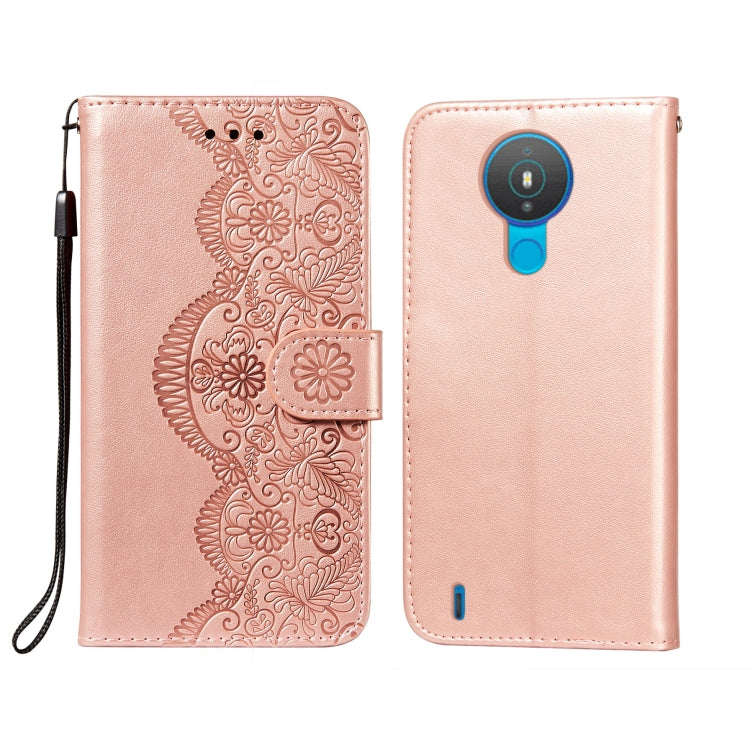 For Nokia 1.4 Flower Vine Embossing Pattern Horizontal Flip Leather Case with Card Slot & Holder & Wallet & Lanyard