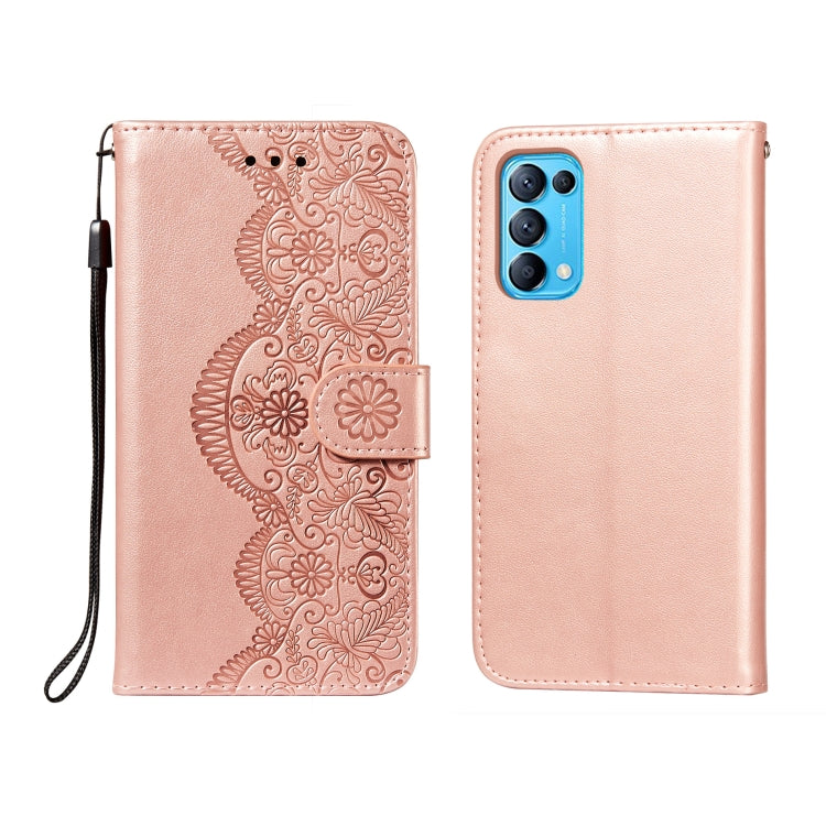 For OPPO Find X3 Lite / Reno5 5G Flower Vine Embossing Pattern Horizontal Flip Leather Case with Card Slot & Holder & Wallet & Lanyard