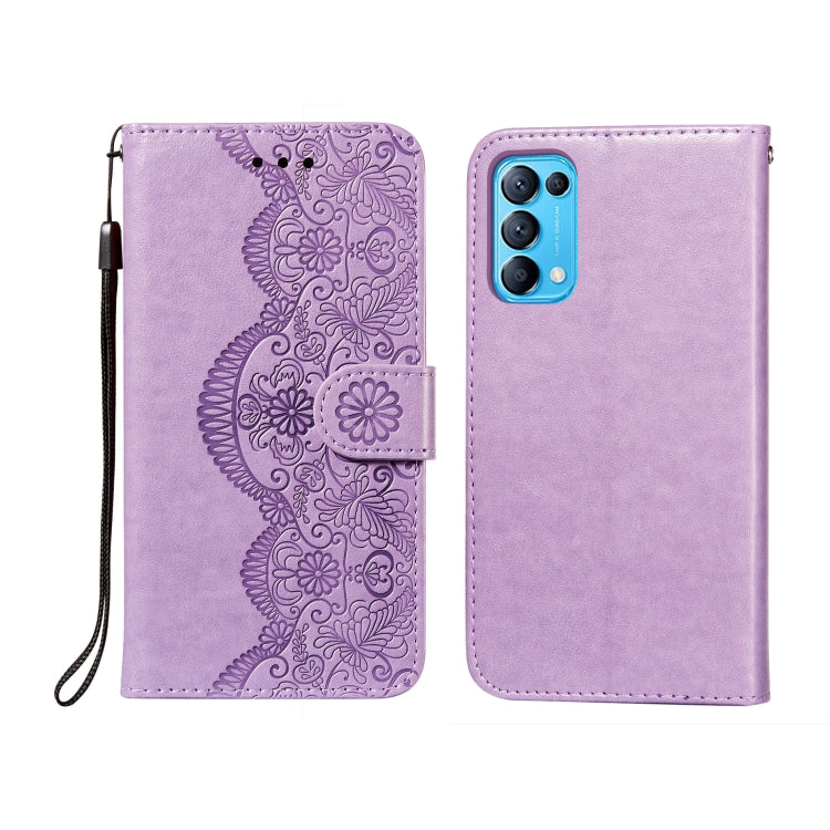 For OPPO Find X3 Lite / Reno5 5G Flower Vine Embossing Pattern Horizontal Flip Leather Case with Card Slot & Holder & Wallet & Lanyard