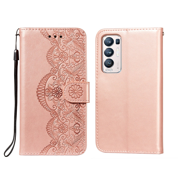 For OPPO Find X3 Neo / Reno5 Pro Plus 5G Flower Vine Embossing Pattern Horizontal Flip Leather Case with Card Slot & Holder & Wallet & Lanyard
