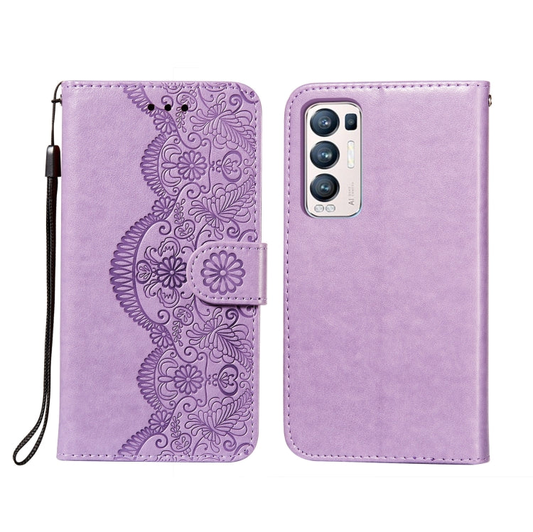 For OPPO Find X3 Neo / Reno5 Pro Plus 5G Flower Vine Embossing Pattern Horizontal Flip Leather Case with Card Slot & Holder & Wallet & Lanyard