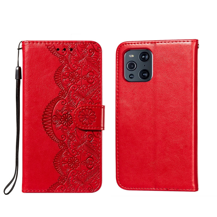 For OPPO Find X3 / X3 Pro Flower Vine Embossing Pattern Horizontal Flip Leather Case with Card Slot & Holder & Wallet & Lanyard