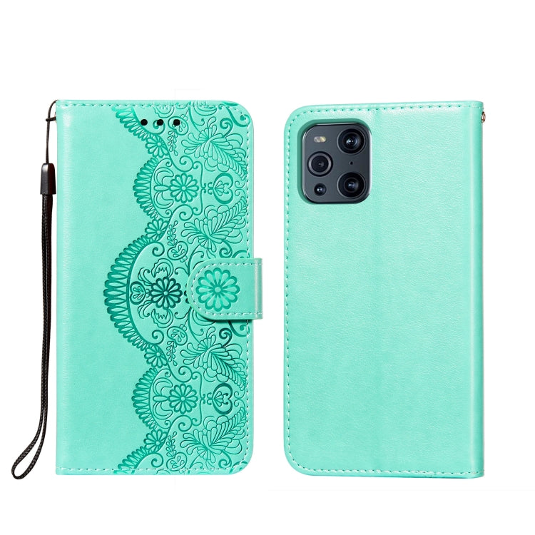 For OPPO Find X3 / X3 Pro Flower Vine Embossing Pattern Horizontal Flip Leather Case with Card Slot & Holder & Wallet & Lanyard