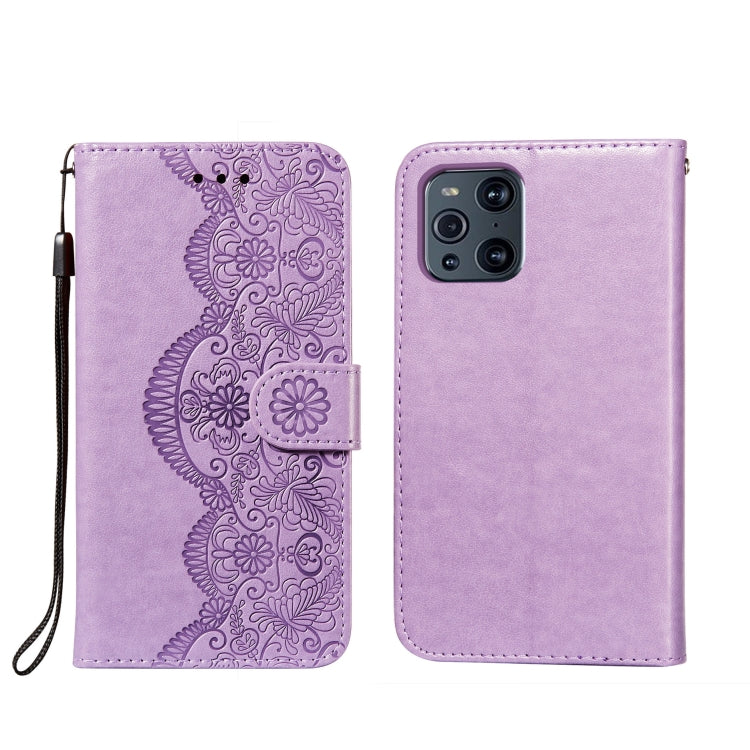 For OPPO Find X3 / X3 Pro Flower Vine Embossing Pattern Horizontal Flip Leather Case with Card Slot & Holder & Wallet & Lanyard