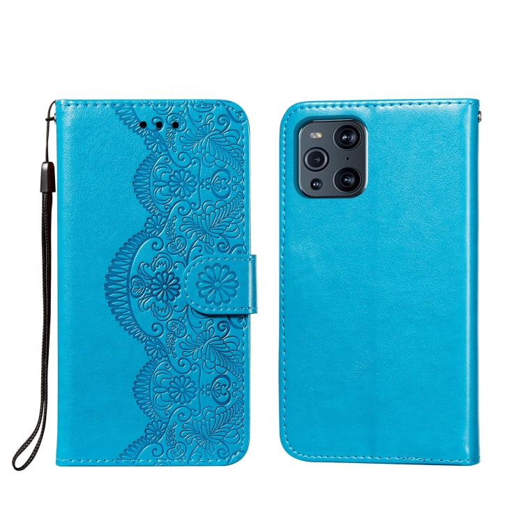 For OPPO Find X3 / X3 Pro Flower Vine Embossing Pattern Horizontal Flip Leather Case with Card Slot & Holder & Wallet & Lanyard