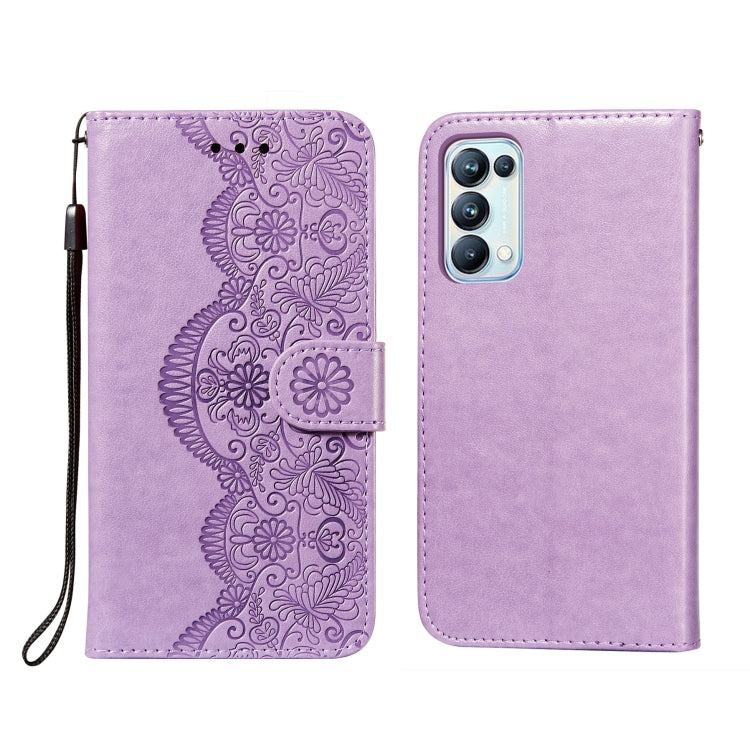 For OPPO Reno5 Pro 5G Flower Vine Embossing Pattern Horizontal Flip Leather Case with Card Slot & Holder & Wallet & Lanyard