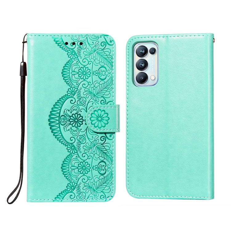 For OPPO Reno5 Pro 5G Flower Vine Embossing Pattern Horizontal Flip Leather Case with Card Slot & Holder & Wallet & Lanyard