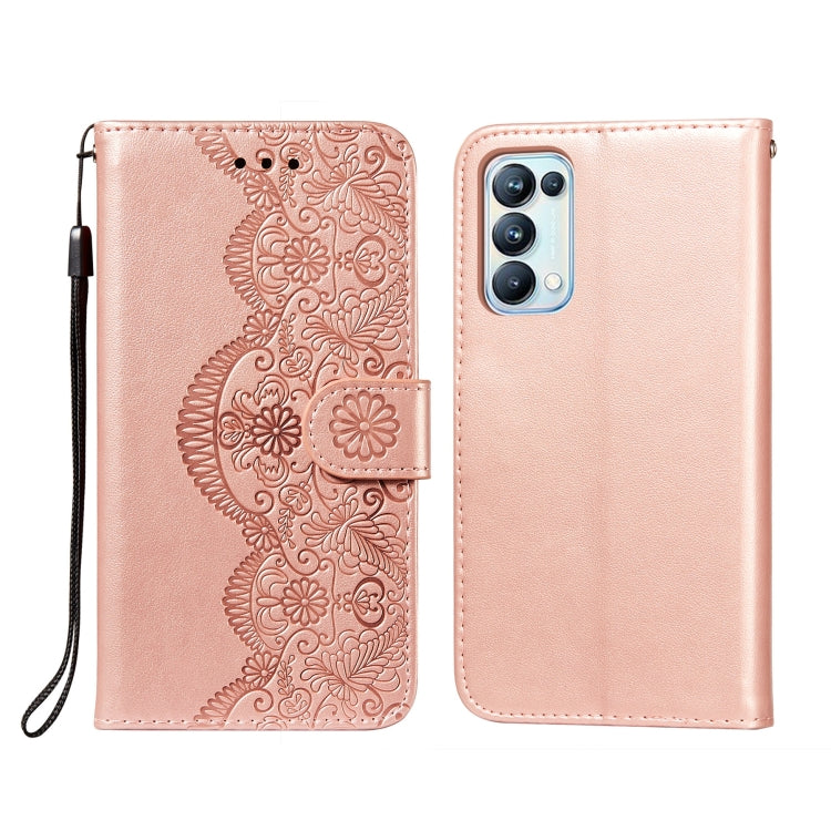 For OPPO Reno5 Pro 5G Flower Vine Embossing Pattern Horizontal Flip Leather Case with Card Slot & Holder & Wallet & Lanyard