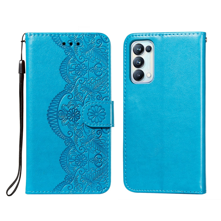 For OPPO Reno5 Pro 5G Flower Vine Embossing Pattern Horizontal Flip Leather Case with Card Slot & Holder & Wallet & Lanyard